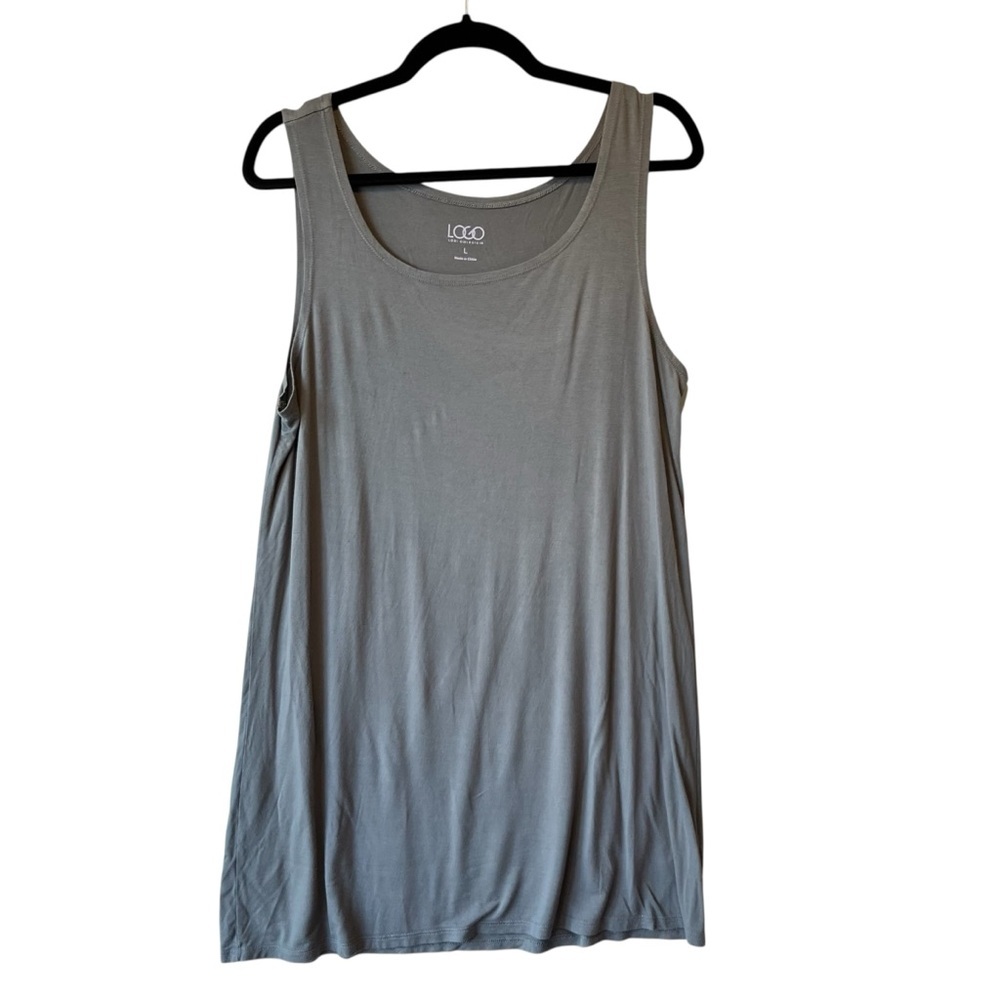 LOGO by Lori Goldstein Long Tunic tank top Large Gray Scoop neck Rayon stretch